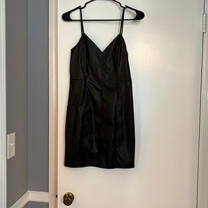 Express faux leather spaghetti strap black dress. Size 4. Never worn with tags.